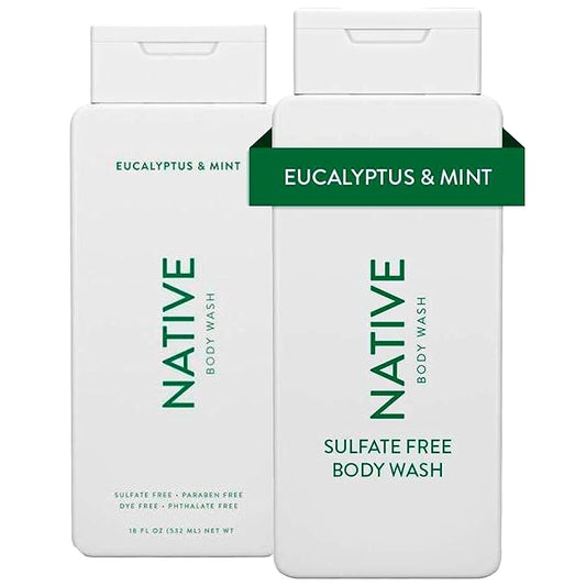 Native Body Wash Contains Naturally Derived Ingredients | For Women & Men, Sulfate, Paraben, & Dye Free Leaving Skin Soft and Hydrated | Eucalyptus & Mint 18 oz - 2 Pk-BrightBean Baby