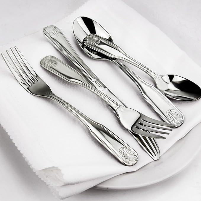 New Star Foodservice 58307 Shell Pattern, 18/0 Stainless Steel, Salad Fork, 7.1-Inch, Set of 12