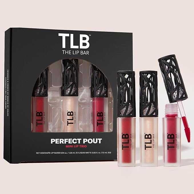 The Lip Bar - Perfect Pout Mini Lip Trio Gift Set (3 Products) - Nonstop Liquid Matte Lipstick & Non-Sticky Lip Gloss - Travel Size - Gift Box - Vegan, Gluten Free, Cruelty Free - Makeup & Cosmetics-BrightBean Baby