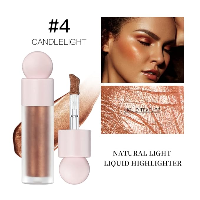 Liquid Highlighter Natural Glow For Face & Body, Waterproof Moisturizing Light Liquid Luminizer For Long Lasting Shimmer, Contour Highlighter Stick Easy to Apply with Cushion Applicator (#4 Candlelight)-BrightBean Baby