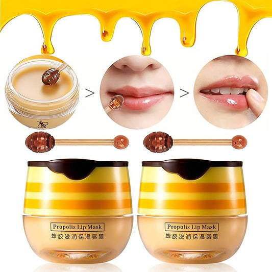 2 Pack Nourishing Bee Lip Balm Honey Pot, Moisturizing Honey Lip Mask, Hydrating & Prevention Dry and Cracked Lip Scrubs Exfoliator Lip Sleeping Mask Reduces Lip Lines Lip Care Products-BrightBean Baby
