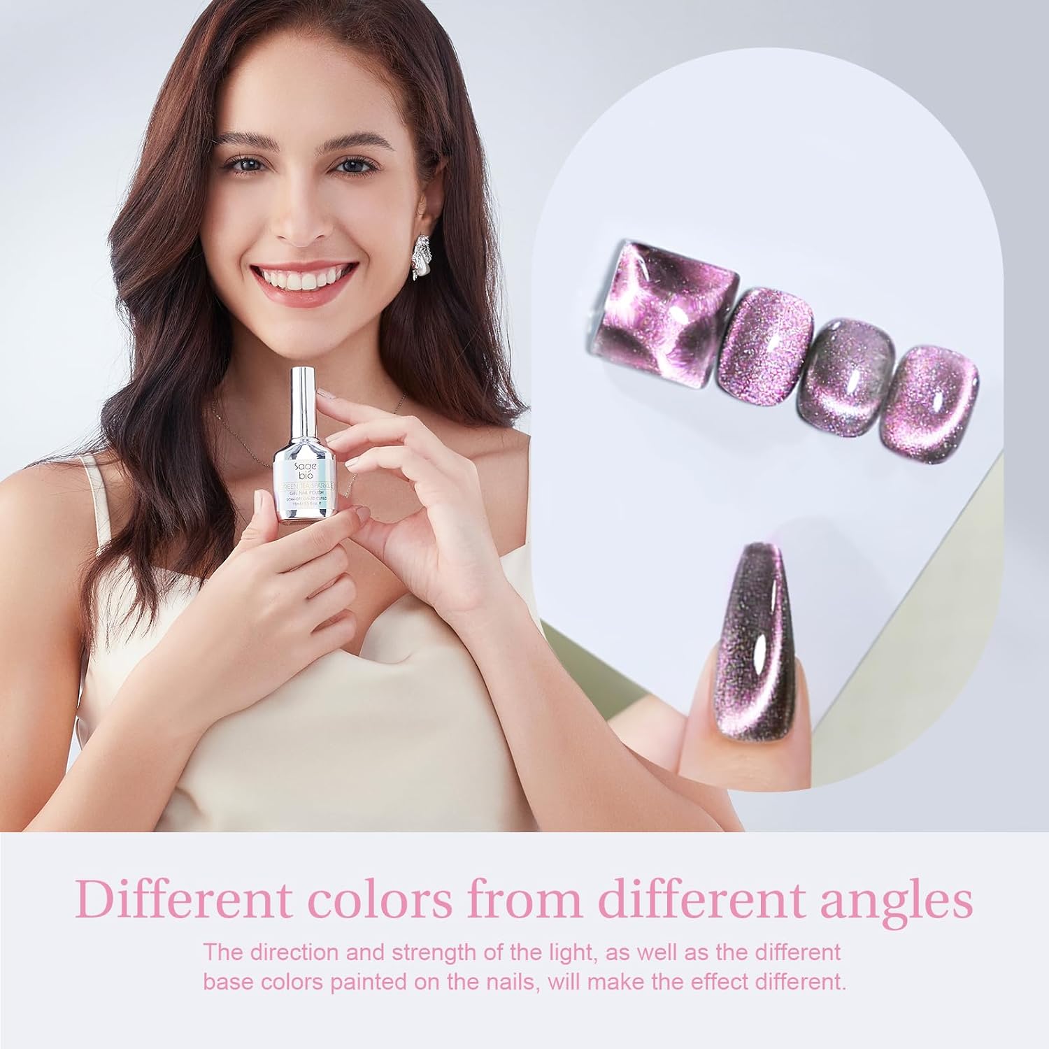 Cat Eye Gel Nail Polish with Magnet Stick, 15ml Glitter Holographic Nail Polish, Magnetic Effect Gel for Home DIY Manicure Gift, Exotic Berry-BrightBean Baby