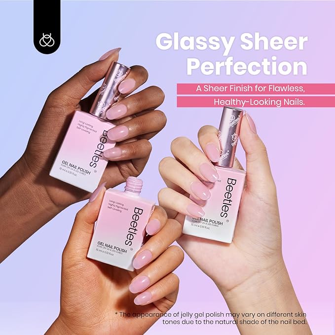Beetles Jelly Gel Nail Polish, 6 Colors 15ML Milky White Sheer Pink Nude Brown Translucent Sheer Nail Polish Soak Off UV Colorful Bottle Gel Nail Art Home Salon DIY Gift for Women-BrightBean Baby