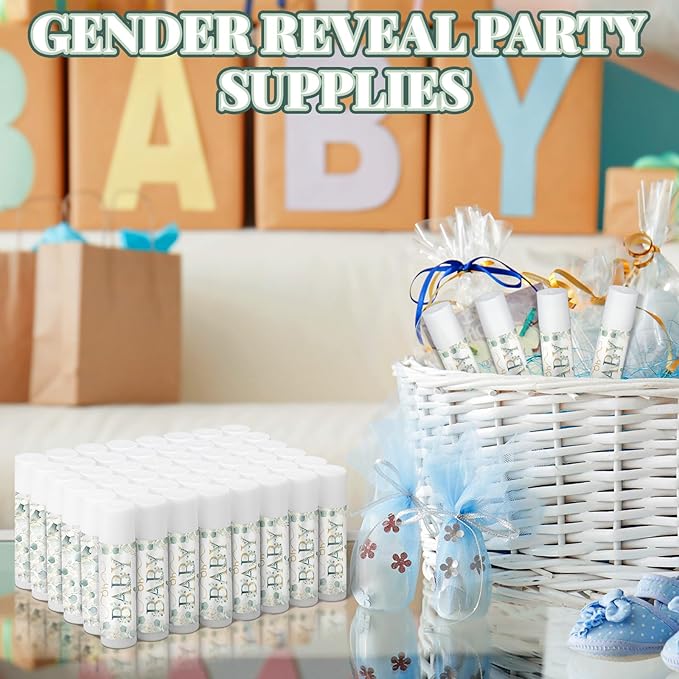 50 Pack Sage Green Baby Shower Lip Balm Party Supplies Bulk for Girls Guests Boys Neutral Baby Shower Gifts Gender Reveal Favors Prizes Souvenirs Winners Thank You Appreciation Gifts-BrightBean Baby