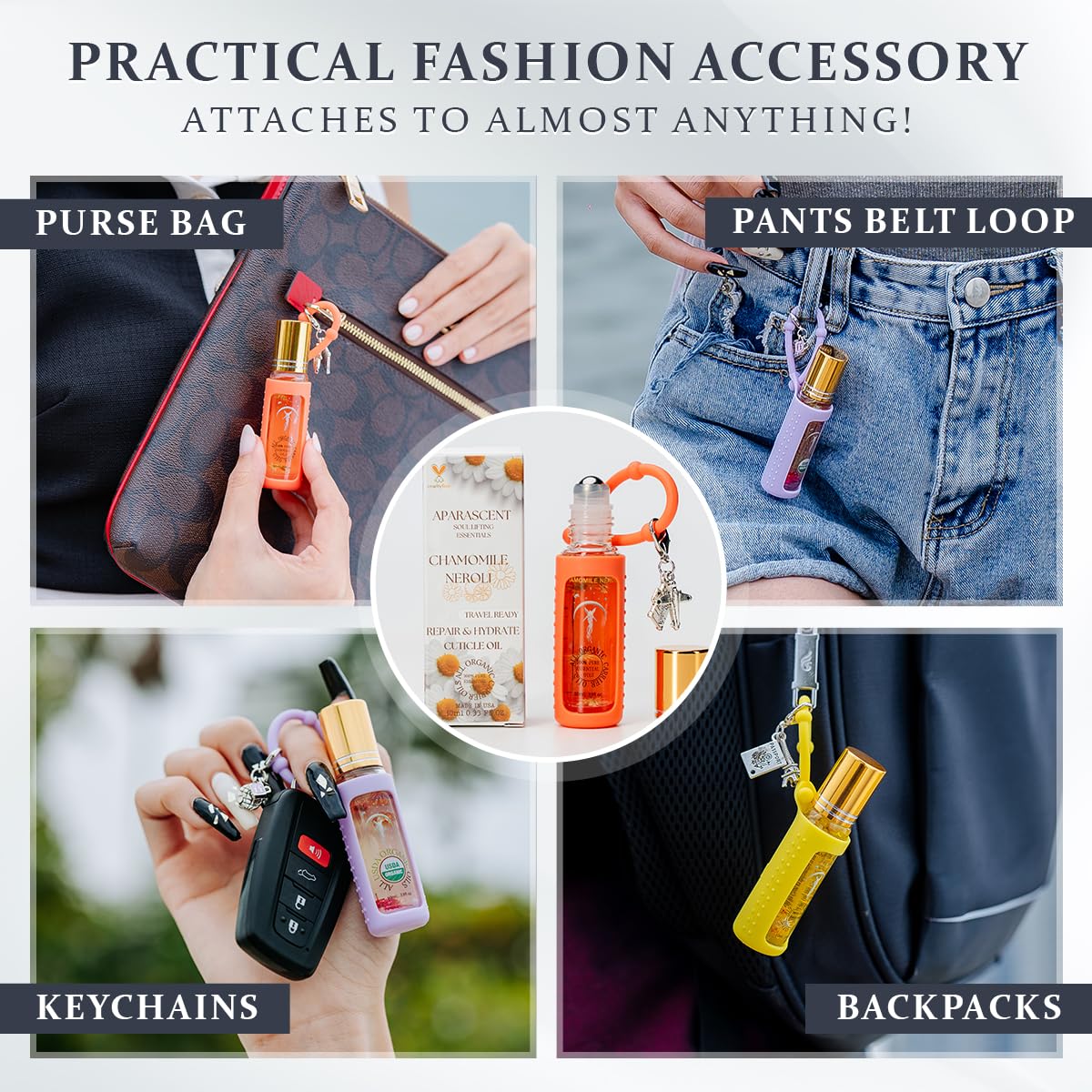 Chamomile Neroli Organic Nail Cuticle Oil Pen with Jojoba, Coconut MCT, and Rosehip for Nail Hydration, Growth & Strength, Travel Size Keychain(0.34 Fl Oz)-BrightBean Baby