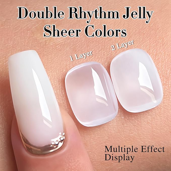 Double Rhythm Translucent Gel Polish Sheer Neutral Natural Light Milky Same Color Same Bottle 15ML Jelly Nail Polish Nail Art DIY at Home (Milky White-A1367)-BrightBean Baby