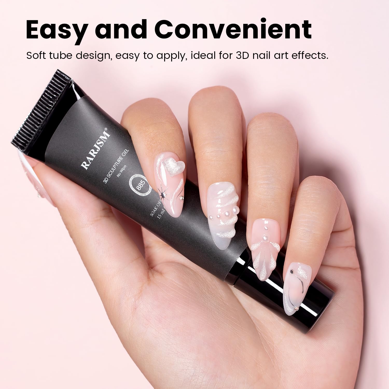 RARJSM 3D Nail Art Sculpture Gel Nail Polish Silver White Glitter Nail Charms Rhinestone Glue No Wipe DIY Drawing Hard Nail Craving Sculpting Gel UV LED Curing Requires Nail Decoration Manicure Design-BrightBean Baby