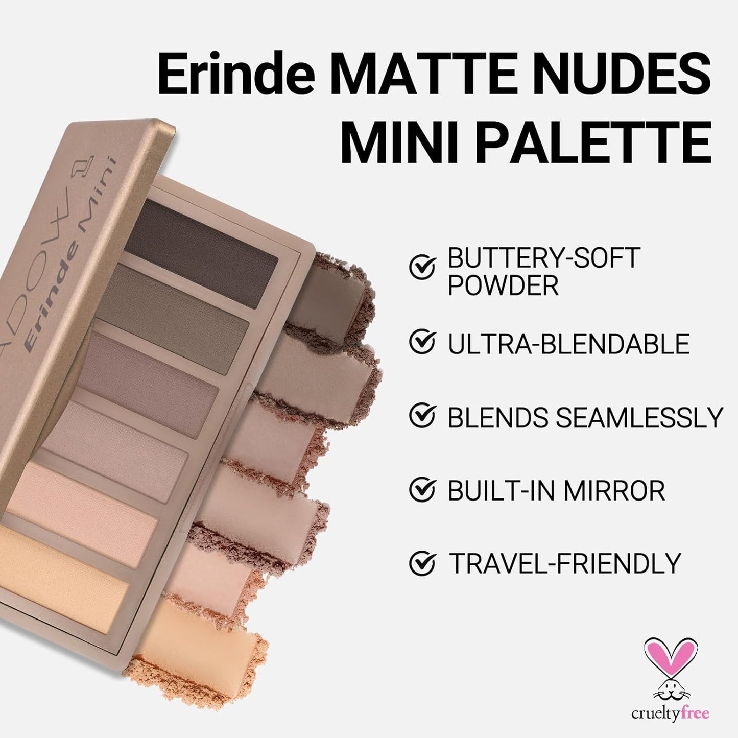 Erinde Mini Eyeshadow Palette - 6 Matte Nude Eye Shadows, Taupe & Brown Eye Shadows Powder for Eye, Contour, or Brows, Ultra-Blendable Cool-Tone Neutral, Long-lasting Travel Makeup Palette with Mirror-BrightBean Baby