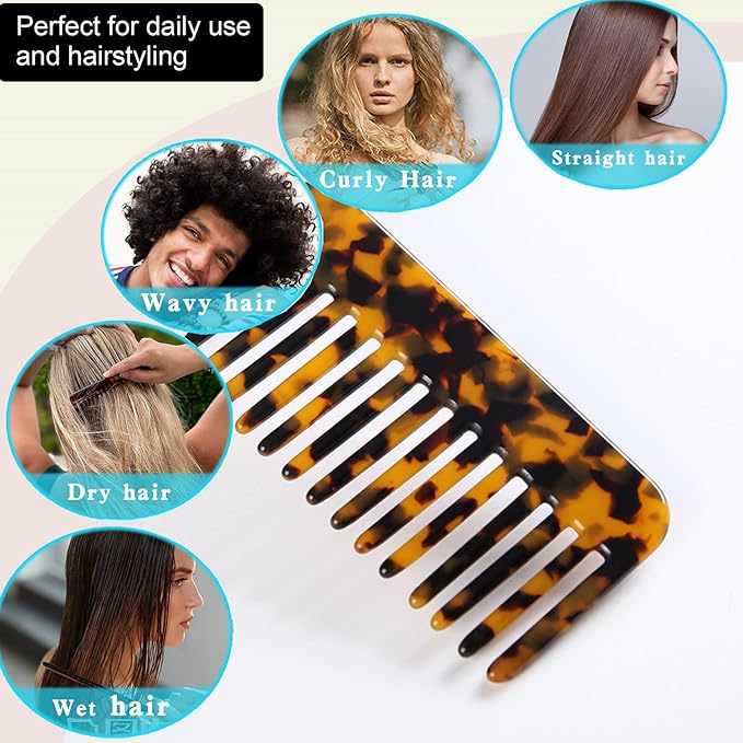 Fsmiling Hair Detangling Comb, Small Travel Purse Wide Tooth Pocket Comb for Thick Curly Wavy Hair, Acetate Hair Detangler Comb for Wet And Dry, 2 Pack-BrightBean Baby