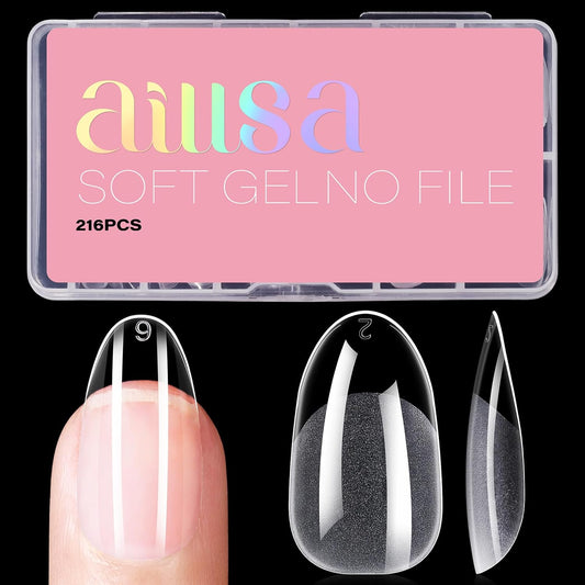 AILLSA Short Oval Nail Tips Full Cover Clear Gelly Nails Tip Half Matte Acrylic Tips Pre-Filed Fake Press on Nail Tips for Extension Home DIY Salon Manicure 216PCS 12 Sizes-BrightBean Baby