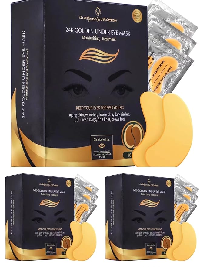 24K Gold Under Eye Mask | Under Eye Treatment for Women | Collagen Eye Pads with Hydrogel | Eye Patches | Eye Mask Skin Care | 48 Pairs (3 packs)-BrightBean Baby