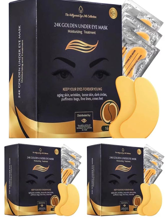 24K Gold Under Eye Mask | Under Eye Treatment for Women | Collagen Eye Pads with Hydrogel | Eye Patches | Eye Mask Skin Care | 48 Pairs (3 packs)-BrightBean Baby