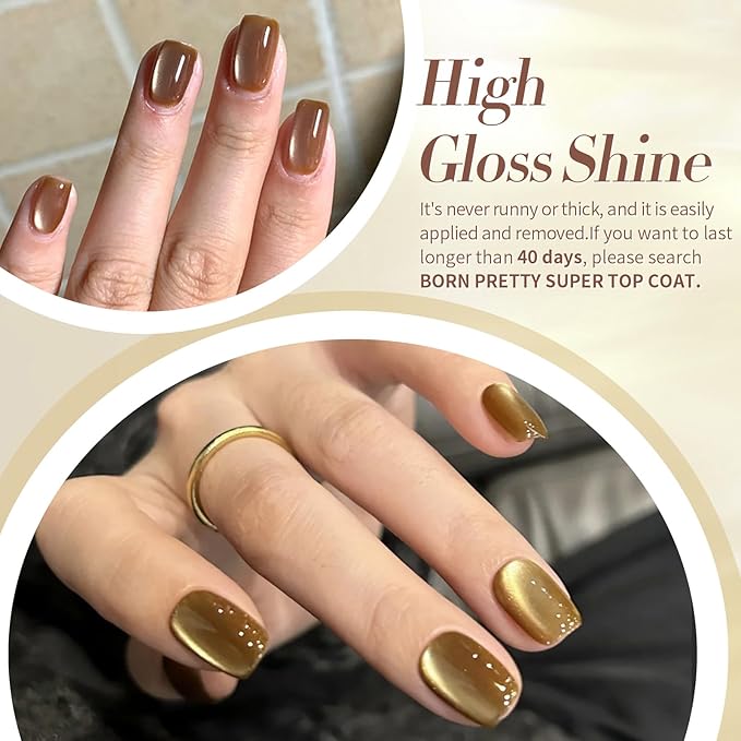 Born Pretty Cat Magnetic Eye Gel Nail Polish, Fall Winter Jelly Glass Magnetic Gel Polish, Purple Brown Pink Nude Glitter Soak Off Nail Art Salon Manicure Home Gift 7ml 6pcs-BrightBean Baby