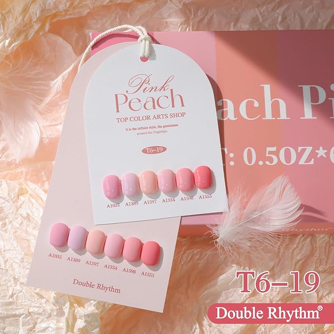 Double Rhythm 6 Pcs 15 ML Gel Polish Set Same Color Same Bottle Soak Off Gel Polish Kit Nail Art Manicure Salon DIY at Home for Women (Light Pale Peach Pink Orange Rose-T6-19)-BrightBean Baby