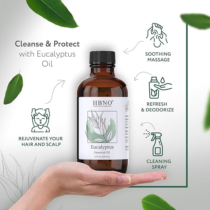 HBNO California Bottled Eucalyptus Essential Oil for Diffuser 4 fl oz (120ml) - Perfect Eucalyptus Oil Essential Oil for Aromatherapy & DIY-BrightBean Baby