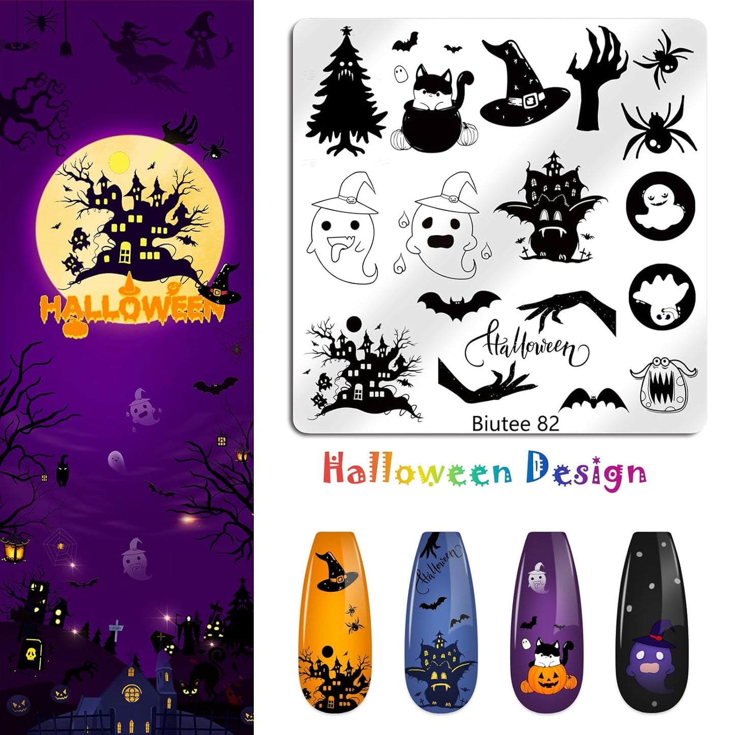 Biutee Nail Stamping Plate 15PCS Nail Stamper Kit Nail Art Stamping Plates Set with Nail Stamper, Scraper & Storage Bag, Nail Stamping Kit Star Bowknot Love Butterfly Leaf Halloween Design Template-BrightBean Baby