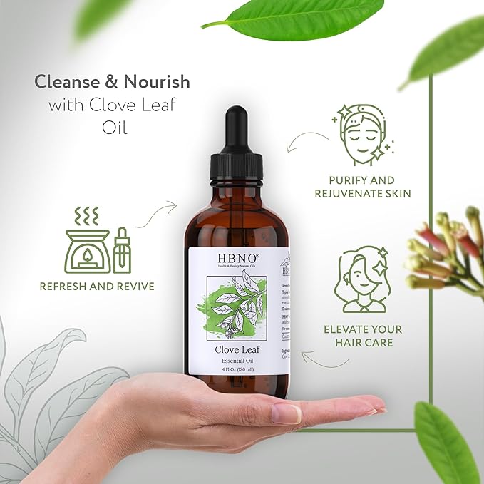 HBNO California Bottled Clove Leaf Essential Oil 4 fl oz (120ml) Value Size - Natural Clove Leaf Oil - Perfect for Cleaning, Aromatherapy, DIY, Soap & Diffuser-BrightBean Baby
