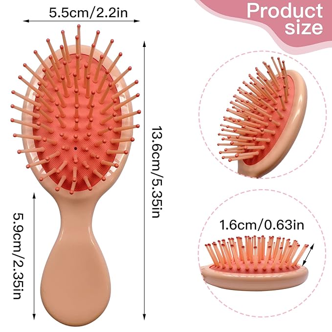 6 Pieces Mini Wet Hair Brush, Travel Detangling Brush, for Most Hair Types, with Ease Knots Without Tears or Breakage, Multicolor-BrightBean Baby