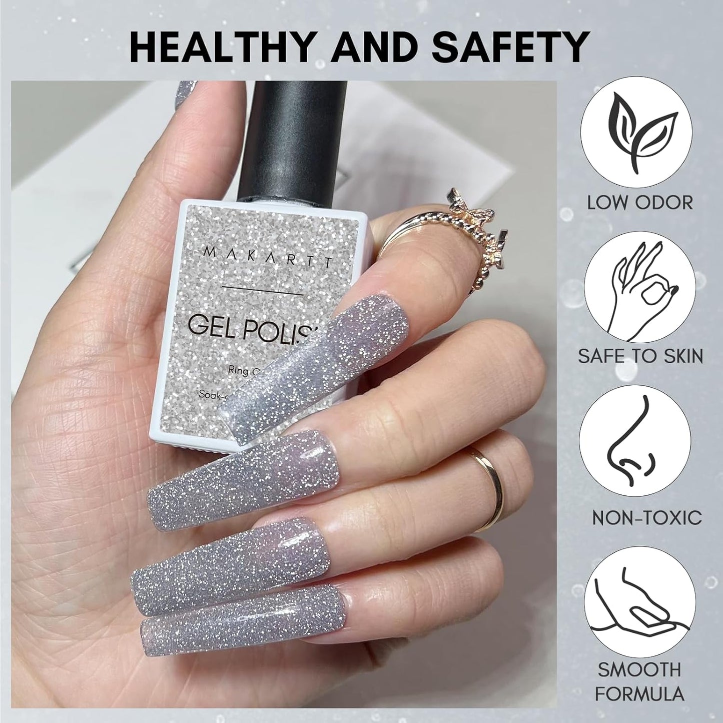Makartt Glitter Gel Nail Polish - Flash Grey Diamond Reflective Sparkly Gel, UV LED Soak Off for Nail Art Designs, 15ml DIY Home Salon Manicure-BrightBean Baby