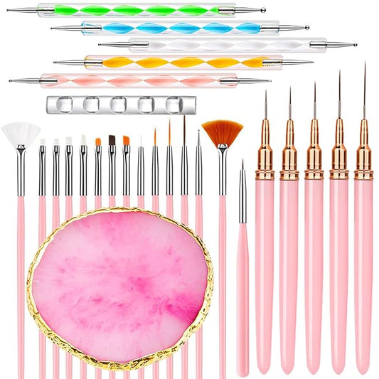 Nail Art Tools 27Pcs Set,Nail Art Brush,Resin Nail Art Palette,5 Pcs Nail Art Pens Liner Brush,2-way Acrylic Silicone Engraving Pen Dotting Pen Tools Nail Art Kit for Nail Art DIY-BrightBean Baby