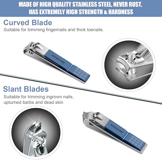 Manicure Set Professional Nail Clippers Pedicure Kit, 16 pcs Stainless Steel Nail Care Tools Grooming Kit with Luxurious Travel Leather Case for Thick Nails Men Women Gift (Blue)-BrightBean Baby