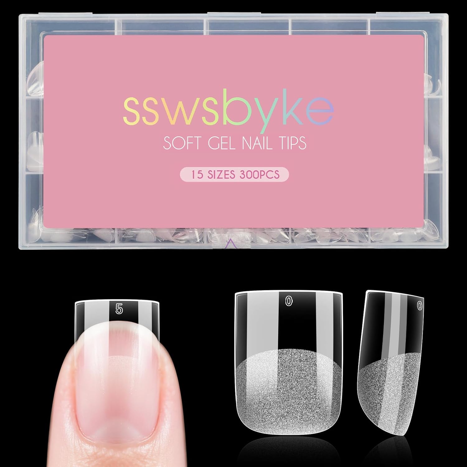 Extra Short Straight Nail Tips, SSWSBYKE 300pcs 15 Sizes Soft Gel Acrylic Nail Tips for Full Cover Pre-Shaped Fake Nails Tips Half Matte Press On Nails for Extension Home DIY Salon-BrightBean Baby