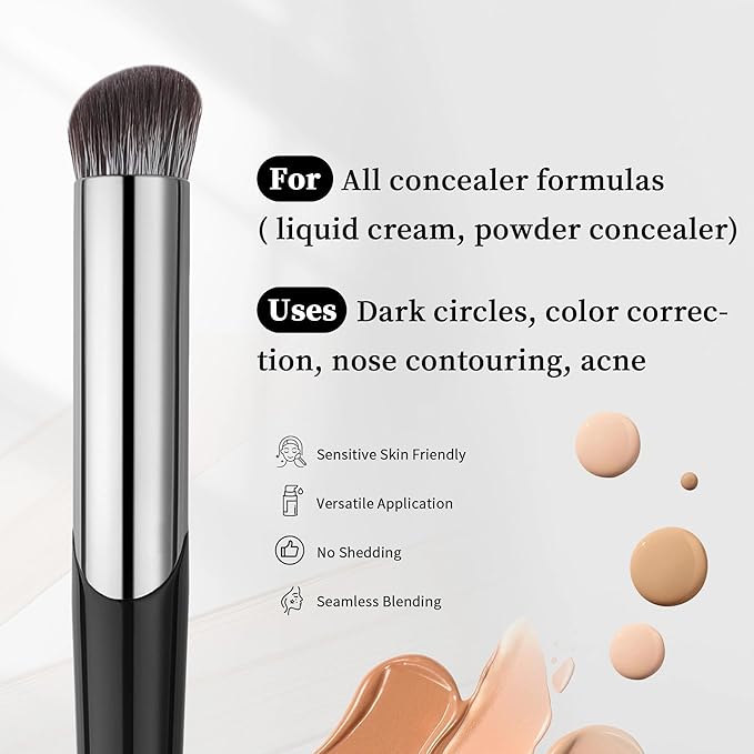 DUcare Concealer Brush Under Eye, Angled Small Nose Contour Brush, Mini Thin Slanted Foundation Dark Circles Puffiness, Puffy Face Eyebrow Eyes, Liquid Cream Blending-BrightBean Baby