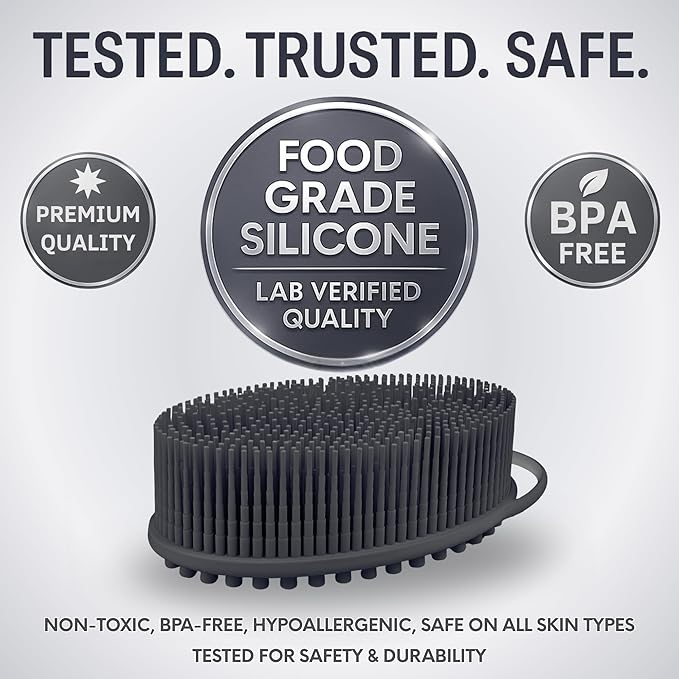 Avilana Silicone Body Scrubber – Gentle Shower Brush & Loofah Alternative- Food Grade & Lab Tested – Fast-Drying, Hygienic, BPA-Free Silicone Body Gentle Exfoliator (Dark Gray, Massage)-BrightBean Baby