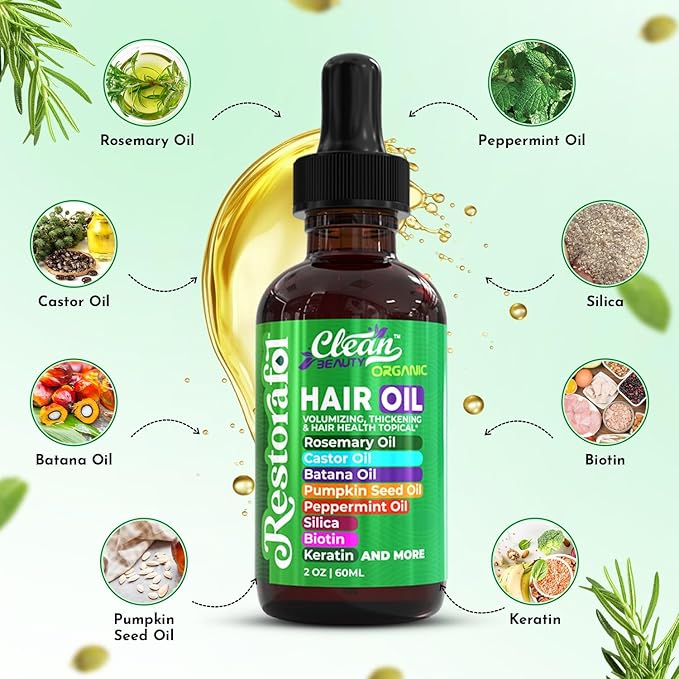 Clean Beauty Rosemary Hair Oil For Growth with Castor Oil Batana Oil Pumpkin Seed Oil Peppermint Oil Silica Biotin Collagen Keratin Saw Palmetto Horsetail Tea Tree Vit E Aloe Vera Jojoba (1 Pack)-BrightBean Baby