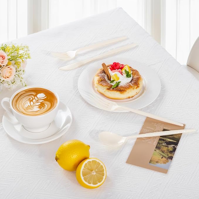 LIYH 150 Pcs Ivory Plastic Cutlery Sets - Ivory Plastic Silverware Heavyduty, Disposable Utensil Sets, 50 of Each Forks, Knives & Spoons Flatware Set for Party Birthday