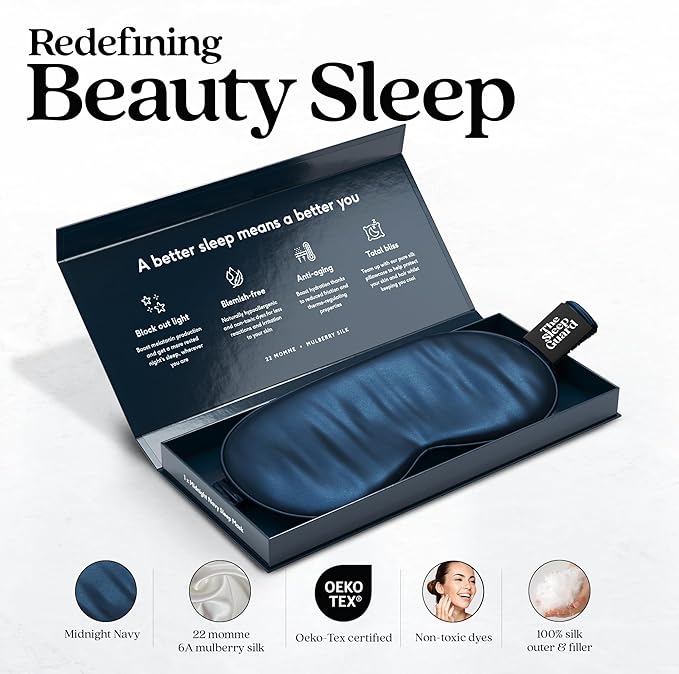 Pure Silk Sleep Mask [100% 6A Mulberry Silk, 22 Momme] Light Blocking Travel Essentials. Eye Masks for Sleeping. Black Oeko-Tex Blindfold. Eye Covers for Men & Women-BrightBean Baby