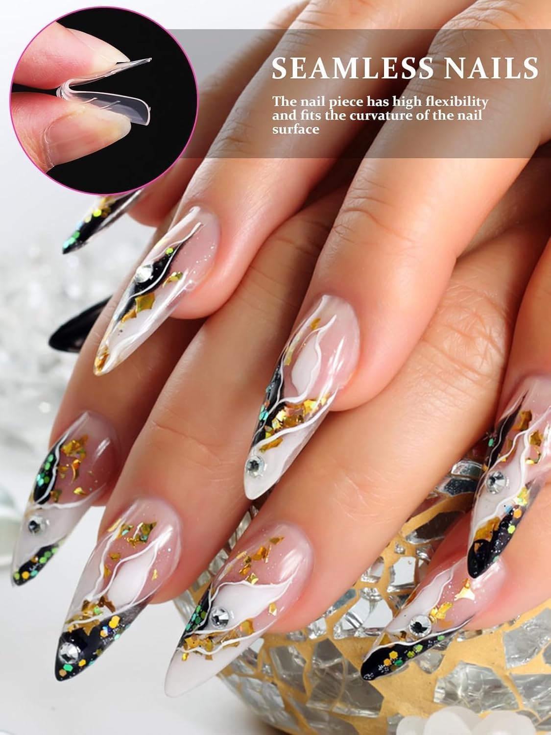 EBANKU Dual Nail Forms for Poly Extension Gel 120 PCS Structure Poly Nail Gel Stiletto Nail Tips for Builder Gel Solid Nail Gel Glue Nail Art Design Salon&DIY-BrightBean Baby