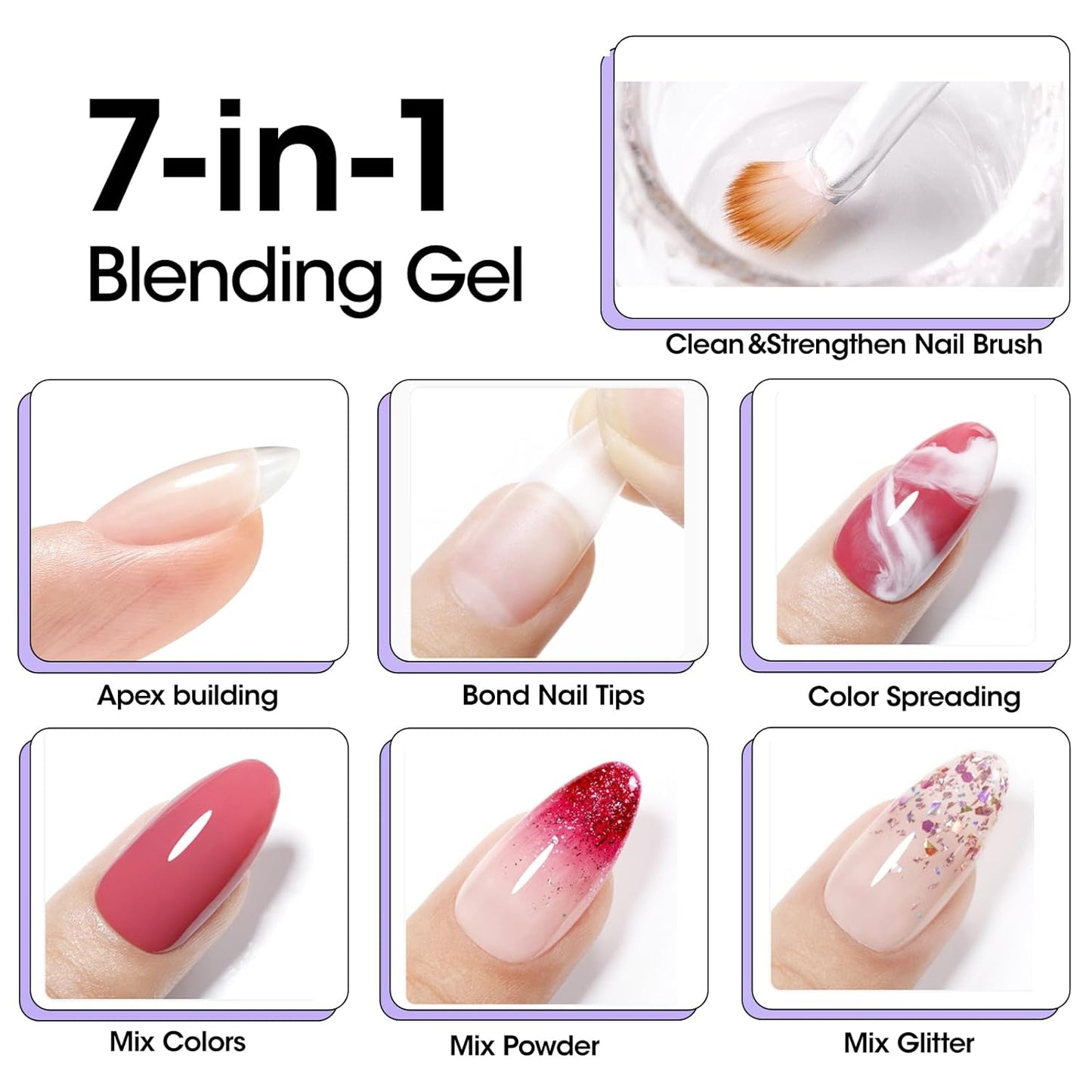 Gellen 7 in 1 Multifunctional Blending Gel in a Bottle - Blooming Gel, Nail Glue, Nail Strengthener, Home Salon DIY Manicure for Women Girls-BrightBean Baby
