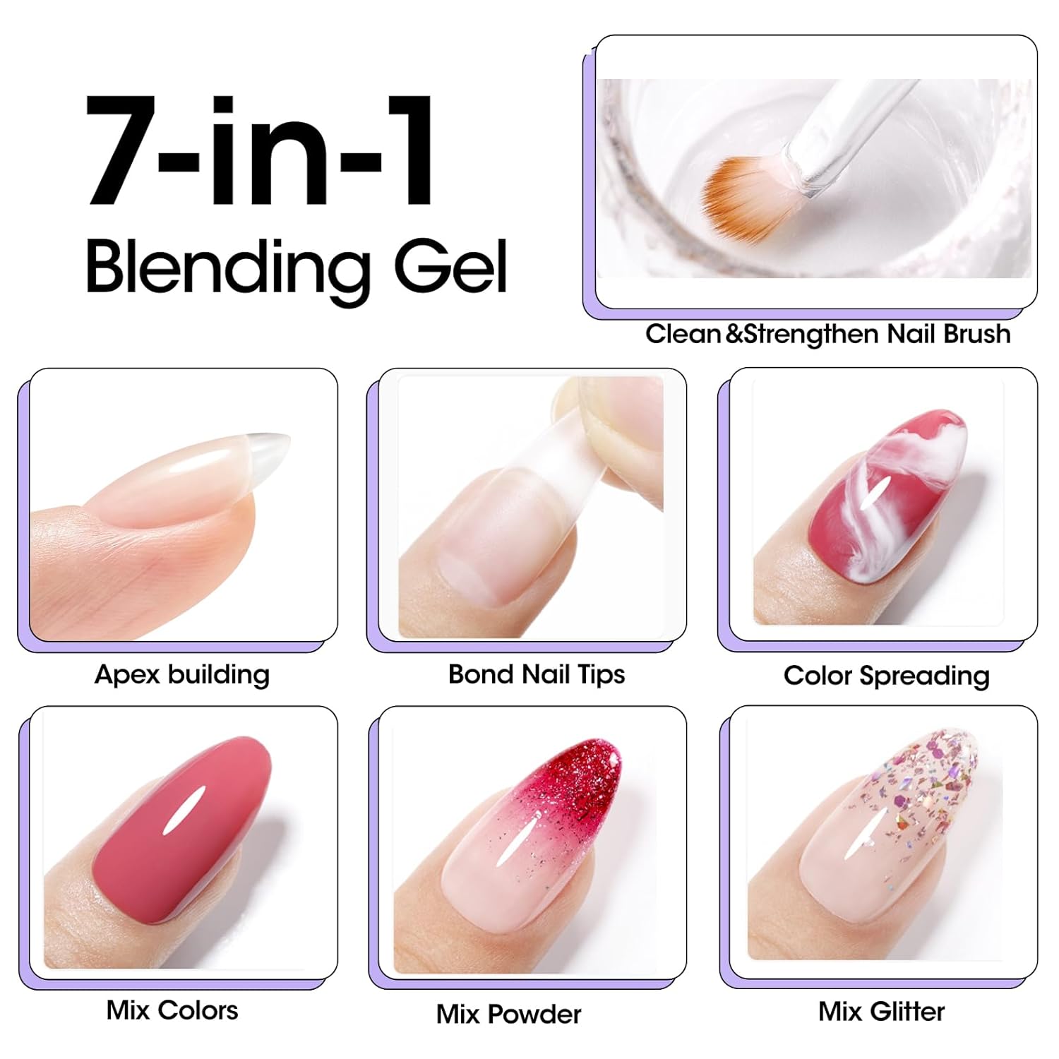 Gellen 7 in 1 Multifunctional Blending Gel in a Bottle - Blooming Gel, Nail Glue, Nail Strengthener, Home Salon DIY Manicure for Women Girls-BrightBean Baby