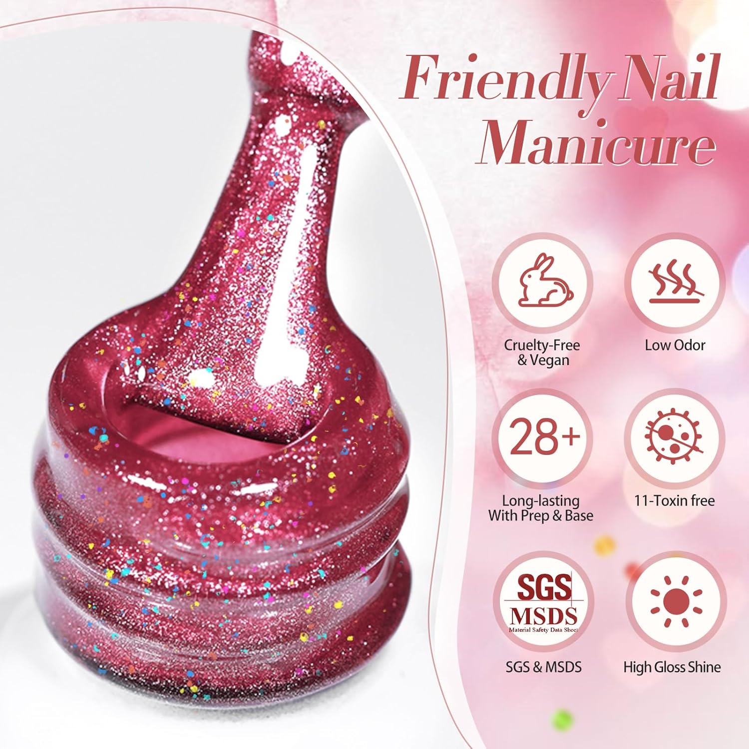 BORN PRETTY Cat Magnetic Eye Gel Nail Polish,Peach Blossom Glitter Cat Magnetic Gel Nail Polish Magnetic Nail Polish for Nail Art Manicure Salon DIY at Home 15ML-BrightBean Baby