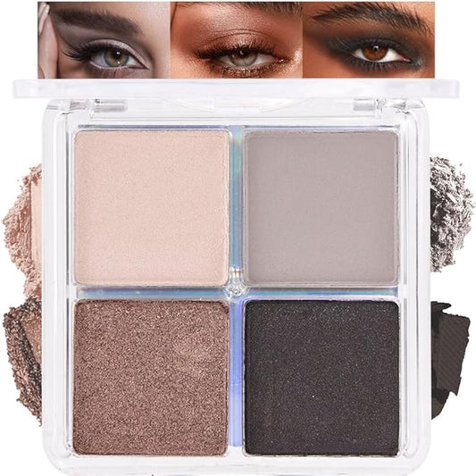 4 Colors Light Beige Gray Brown Black Eye Shadow Powder Palette Makeup, Neutral Matte Shimmer Cream Quads Eyeshadow Palette for Women Highly Pigmented Waterproof, paleta de sombras de ojos, Vegan, 07-BrightBean Baby