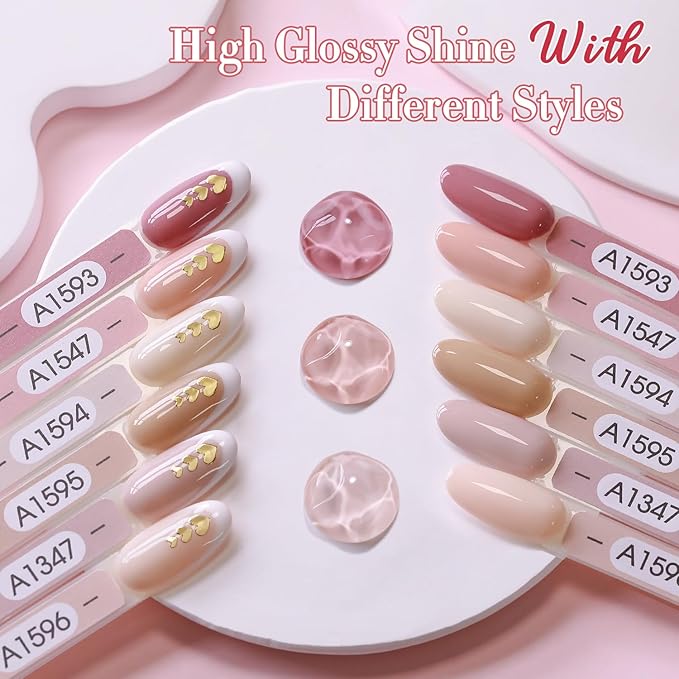 Double Rhythm 6 Pcs 15 ML Gel Polish Set Same Color Same Bottle Soak Off Gel Polish Kit Nail Art Manicure Salon DIY at Home for Women (Light Dark Nude Beige Cream Pink-T6-18)-BrightBean Baby