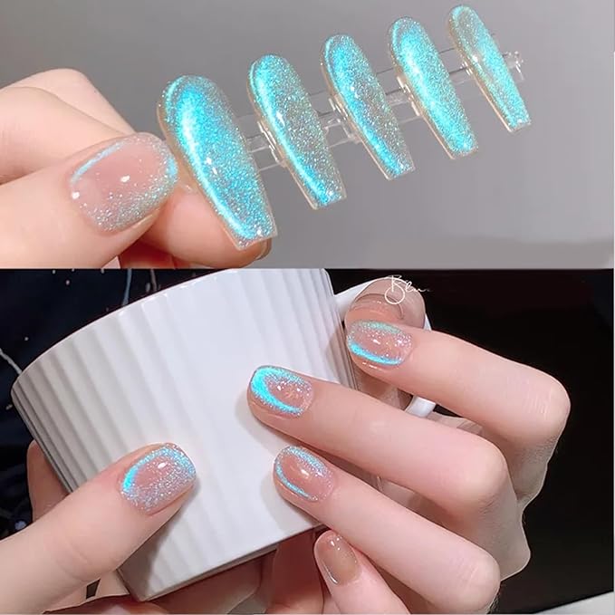 Born Pretty Cat Magnetic Eye Gel Nail Polish Aurora Mermaid Blue Purple Pink Yellow Red Gel Polish Glass Holographic Glitter Gel Nail Polish for Nail Art Manicure Salon DIY 6PCS 7ML-BrightBean Baby