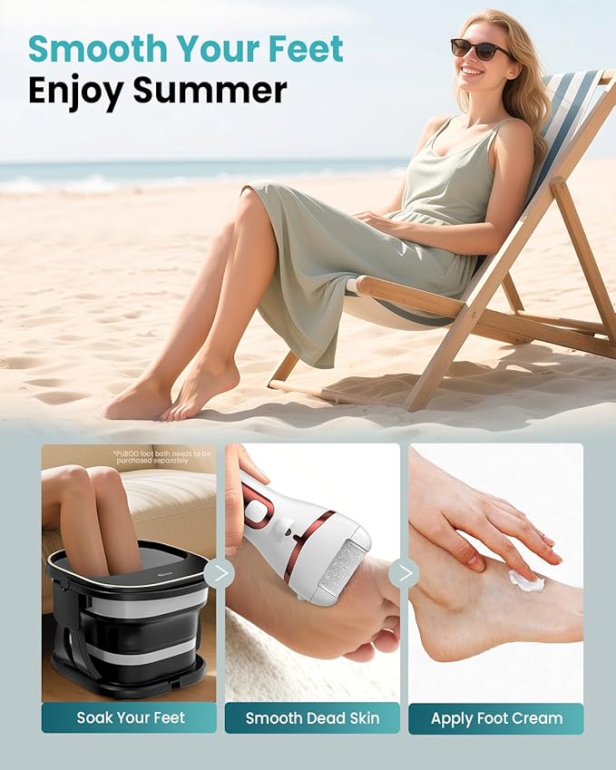 PUBOO Foot Callus Remover Electric 10000 RPM 3-Speed IPX7 Rechargeable Pedicure Kit for Hard Skin Women & Men. Portable Multi-Roller File Grinder Sander Scrubber with LED Display for Wet & Dry Feet-BrightBean Baby