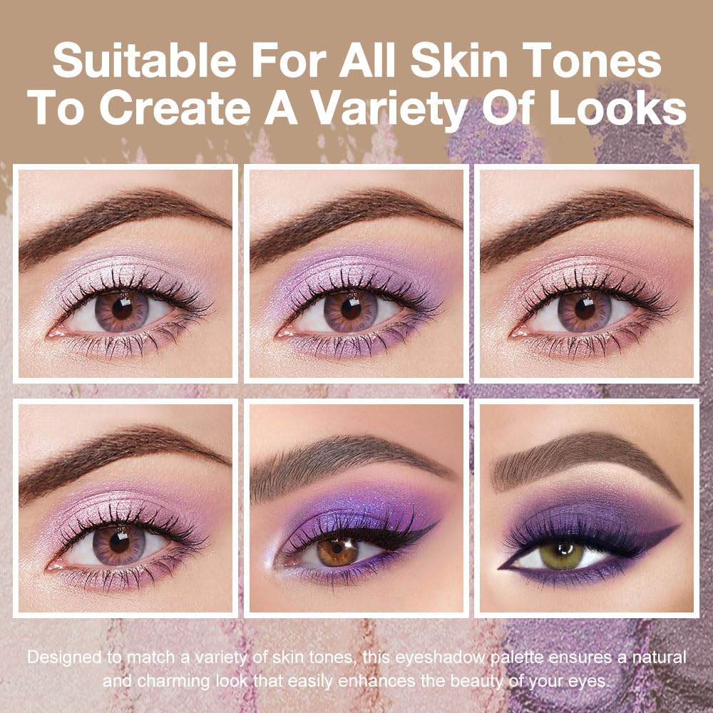 Kaely 6 Colors Mini Purple Eye Shadow Palette Makeup, Matte Shimmer Glitter Violet Lavender Lilac Eyeshadow Palette High Pigmented Waterproof, paleta de sombras de ojos, Vegan & Cruelty-free, 09-BrightBean Baby