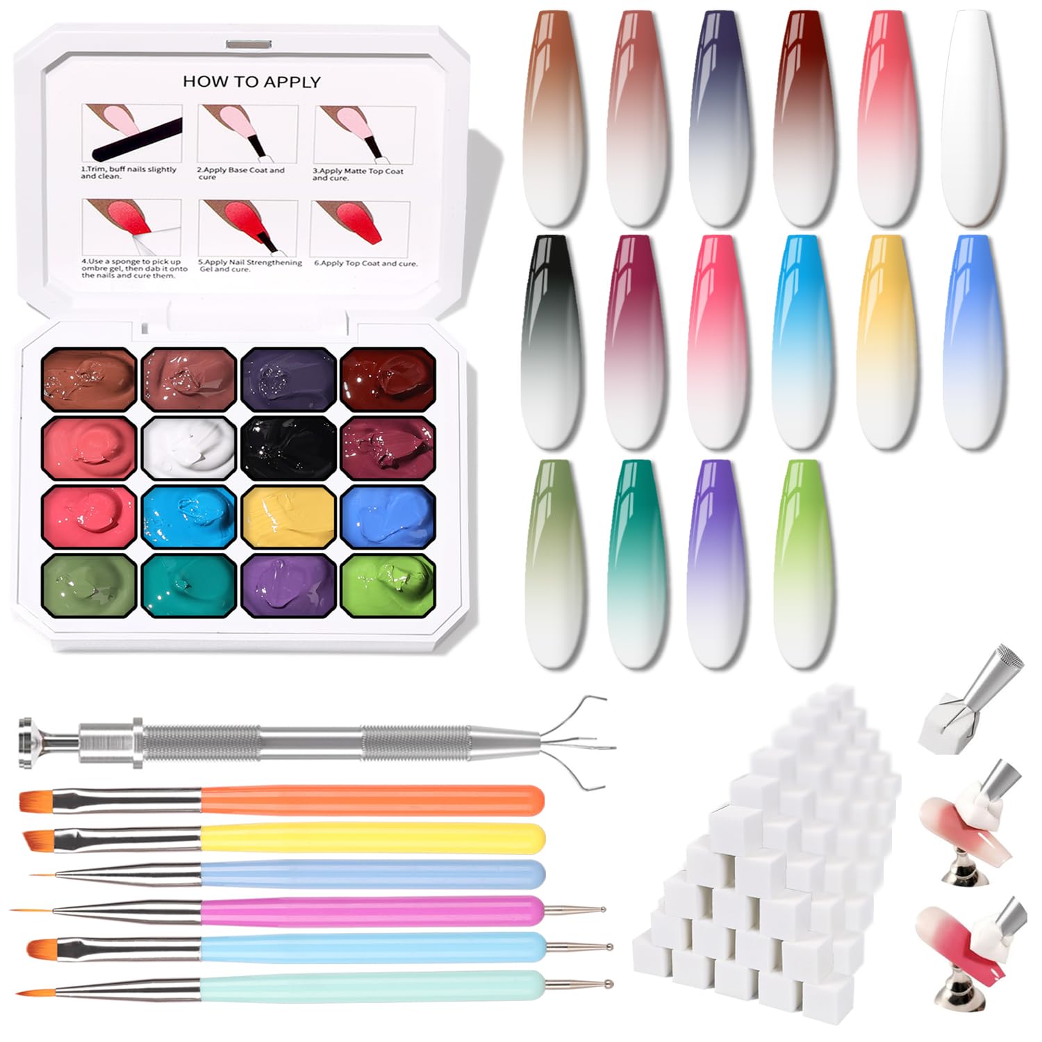 Sponge Pat Paint Nail Gel, Ombre Nails Gradient Gel Nail Blush Blooming Aura Nails Drawing Stripper Floral Painting DIY Nail Art, No Wipe, UV/LED Curing (16 Colors i)-BrightBean Baby