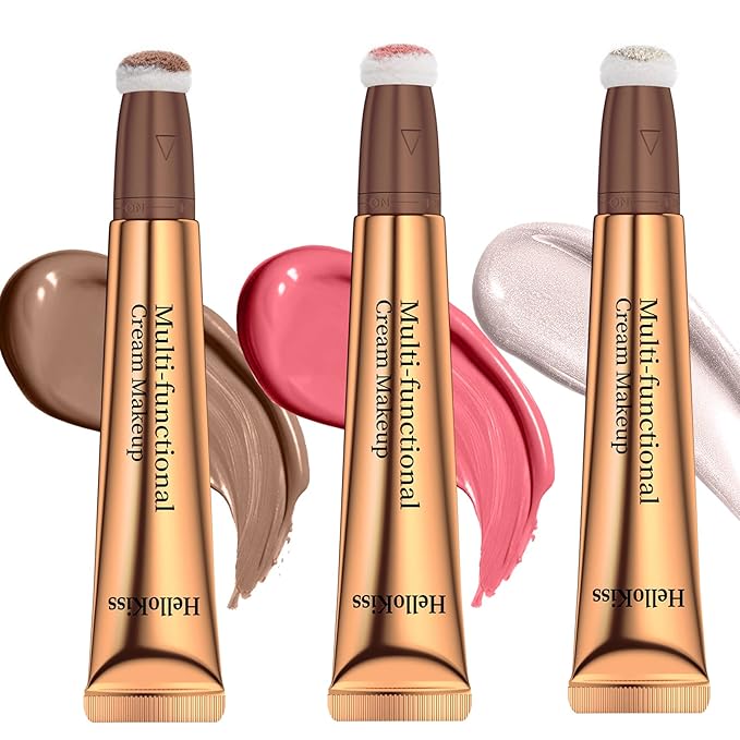 3PCS Liquid Contour Beauty Wand, Liquid Blush Highlighter Makeup Stick with Applicator, Cream Bronzer Stick Natural Matte Finish, Lightweight Blendable Cream Contour Highlighter Blush Wand-BrightBean Baby