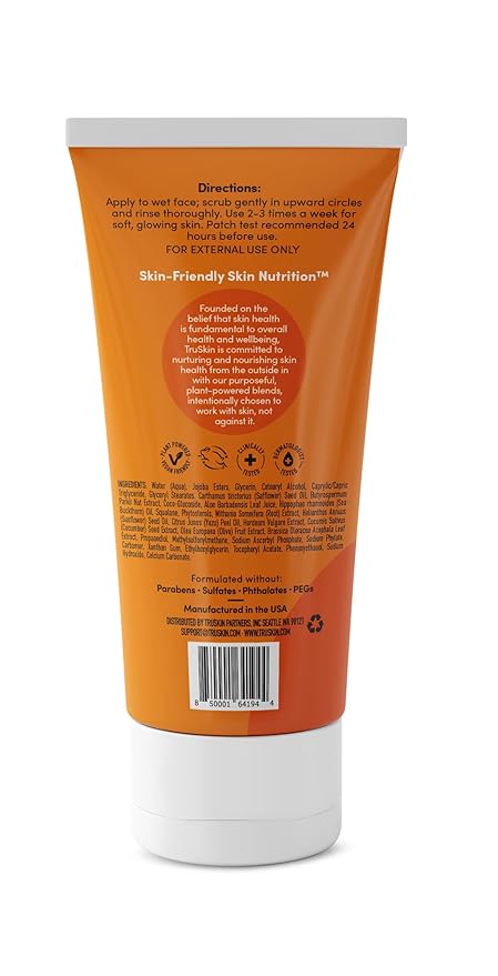TruSkin Vitamin C Gentle Face Scrub - Brightening Daily Face Exfoliator for All Skin Types - Softens & Smooths Skin with Vitamin C, Yuzu Lemon, and Exfoliating Bora Bora White Sand - 4 Fl. Oz-BrightBean Baby