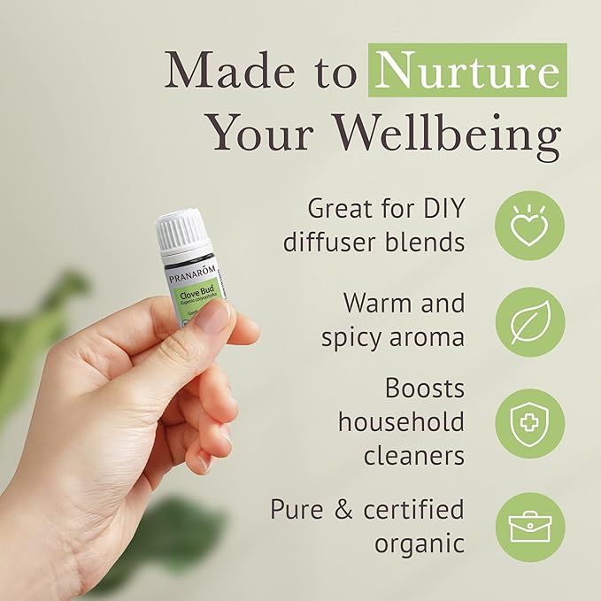 Pranarom USDA Certified Organic Clove Essential Oil (5ml), 100% Pure Undiluted Therapeutic Grade from Sri Lanka & Madagascar for Aromatherapy, Diffuser, Immune Support, DIY Cleaning, Warm Scent-BrightBean Baby