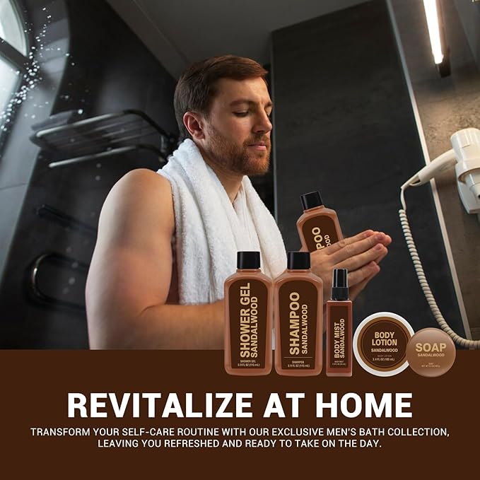 Gift Sets for Men Bath and Body Mens Gifts 6pcs Sandalwood Travel Size sets with Shampoo, Shower Gel, Soap, Body Lotion, Birthday Gifts for Men, Self Care Fathers Day Gifts-BrightBean Baby