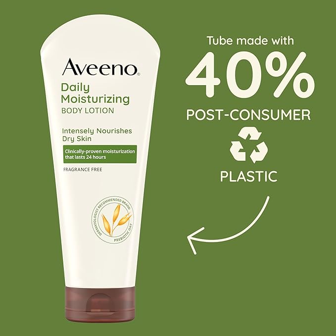 Aveeno Daily Moisturizing Body Lotion, Body Lotion for Dry Skin with Prebiotic Oat, Paraben Free, Fragrance Free, Non-Greasy, Non-Comedogenic Moisturizer, 8 FL OZ-BrightBean Baby