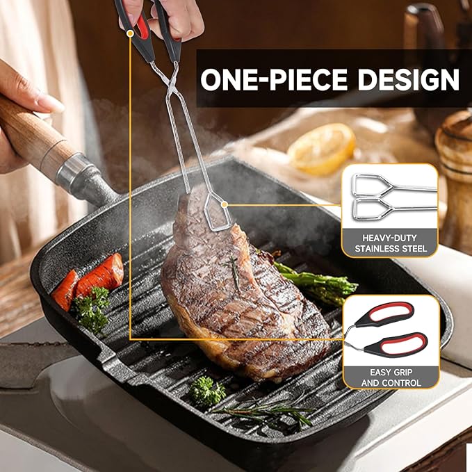 Tongs for Cooking, Set of 2 Heat Resistant Stainless Steel 10-Inch and 12-Inch Kitchen Scissor Tongs for BBQ, Food, Salad