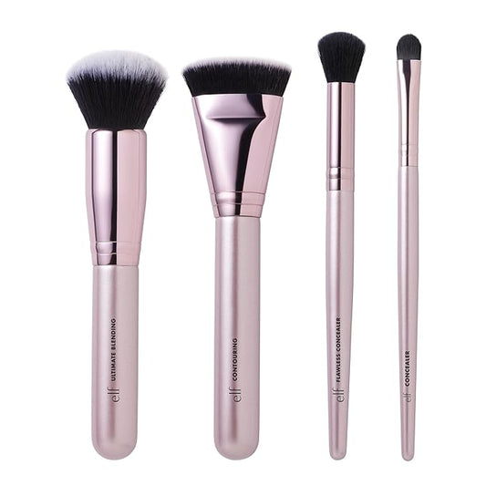 e.l.f. Complexion Perfection Brush Kit, 4-Piece Makeup Brush Set, Brushes For Foundations & Concealers, Vegan & Cruelty-Free-BrightBean Baby