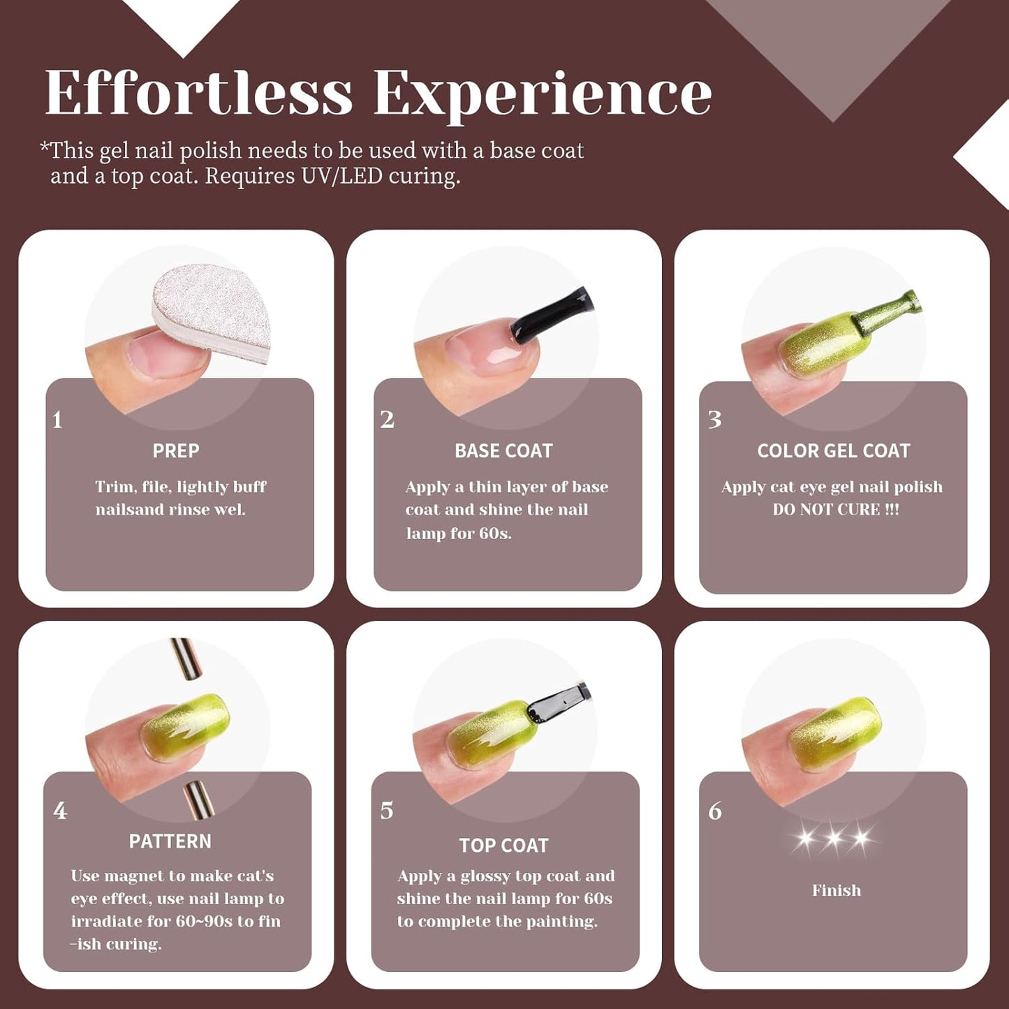 Cat Eye Gel Nail Polish, Crystal Galaxy Holographic Brown Cateye Gel Polish with Magnet, Silver Shimmer Glitter Velvet Soak Off UV LED Home Diy Manicure Fall Winter Colors GP0101-BrightBean Baby