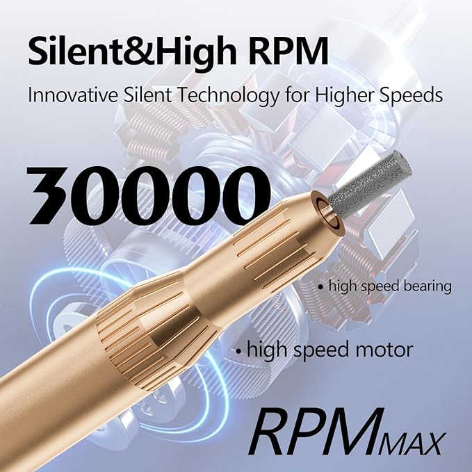 Electric Nail Drill Professional Machine Efile Manicure Pedicure Tools Portable File for Acrylic Gel Dip Powder Nails Salon Use Manicure Pedicure Nail Supplies (Gold)-BrightBean Baby